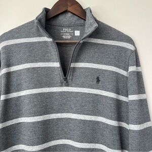 Polo Ralph Lauren Mens M Gray Striped 1/4-Zip Pullover Sweater COLLEGIATE PREPPY